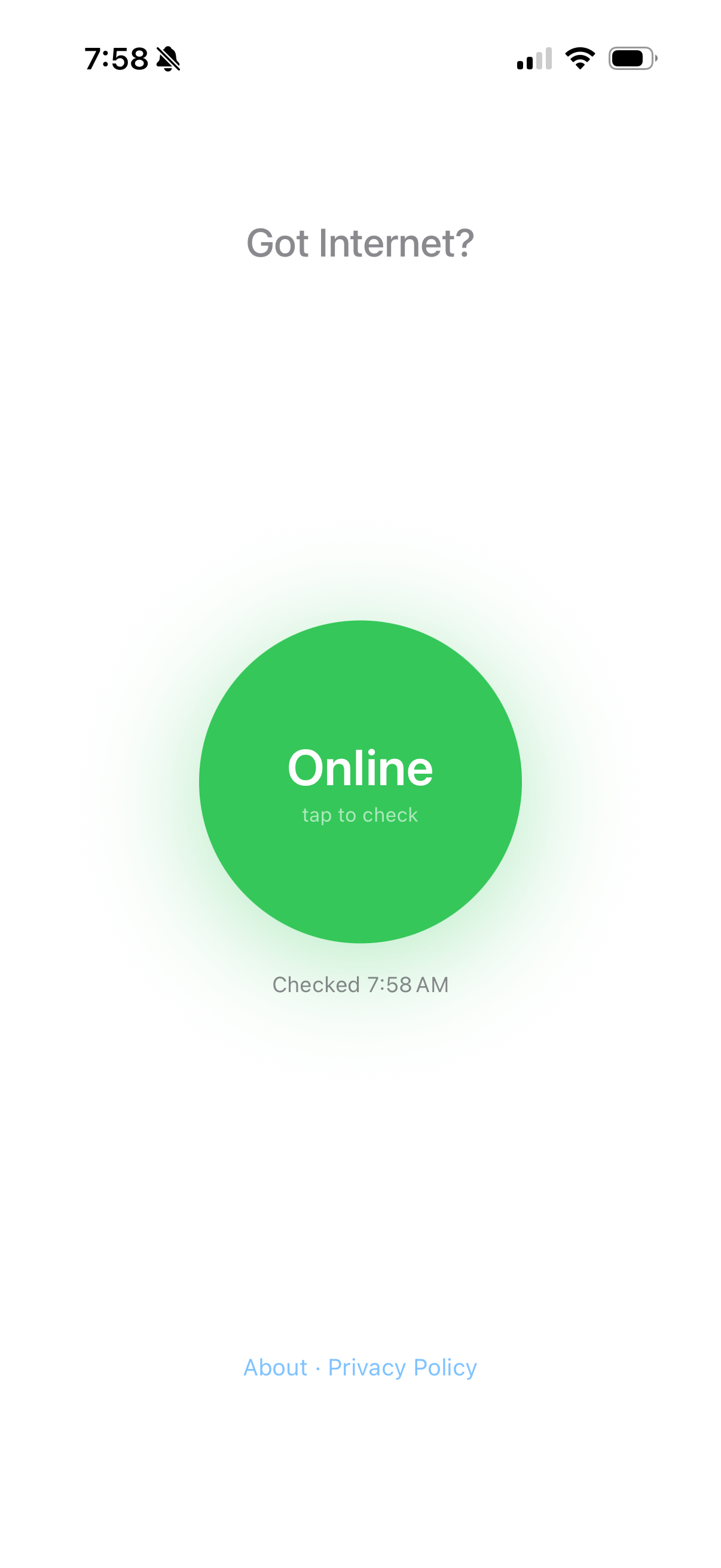 Got Internet? showing Online status on iPhone